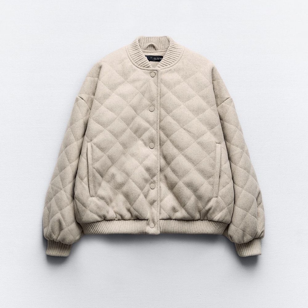 ZARA Quilted Soft Bomber Jacket (L) Sand